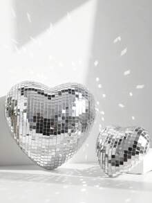 1pc Silver Disco Heart Decor, Mirror Tile Heart Ornament, Heart Tabletop Decor, Retro Disco Style Home Accent, Indoor Living Room Bedroom Decoration, Shiny Mirror Wall Art, Reusable Party Decoration, Fashionable Charm Home Decor, Stylish Tabletop Display, Fun Disco Theme Decoration - Multicolor - View 5