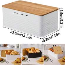 Bread Bin With Bamboo Lid Kitchen Loaf Bread Storage Box Biscuit Food Container - White - View 3