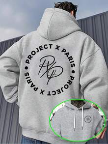 Men'S Hooded Sweatshirt with PXP Artistic Signature Print | Comfortable and Stylish, Ideal for Casual Wear and Leisure, Loose Fit, Slight Stretch Fabric - Gris - Ver 6