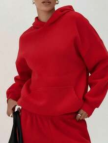 HoodieClean Fit,Warmth,Oversized Fit&Long Length,Women's Pocket Long Sleeve Hoodie For Fall/Autumn&Winter,Minimalist,Baggy Drop Shoulder,Fall Autumn Clothes For Women,Winter Clothes For Women, Tops For Women,Red,Chic,Hoodies Hoodie For WomenLoose And Comfortablewinter Clothes For Women Hoodies For Women - Đỏ - Xem 4
