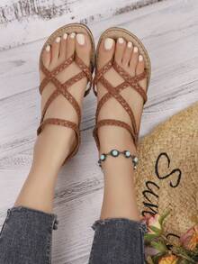 New Fashion Flip Flops - Slip-On Comfortable Thick Padded Sole, Woven Upper With Plastic Sole, All-Season Casual Shoes, Comfortable Slippers,Spring Summer Outfits - Brown - View 6
