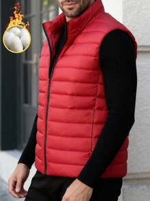 男士无袖羽绒背心，轻薄拉链立领休闲外套，秋冬款 - 紅色 - 查看 2