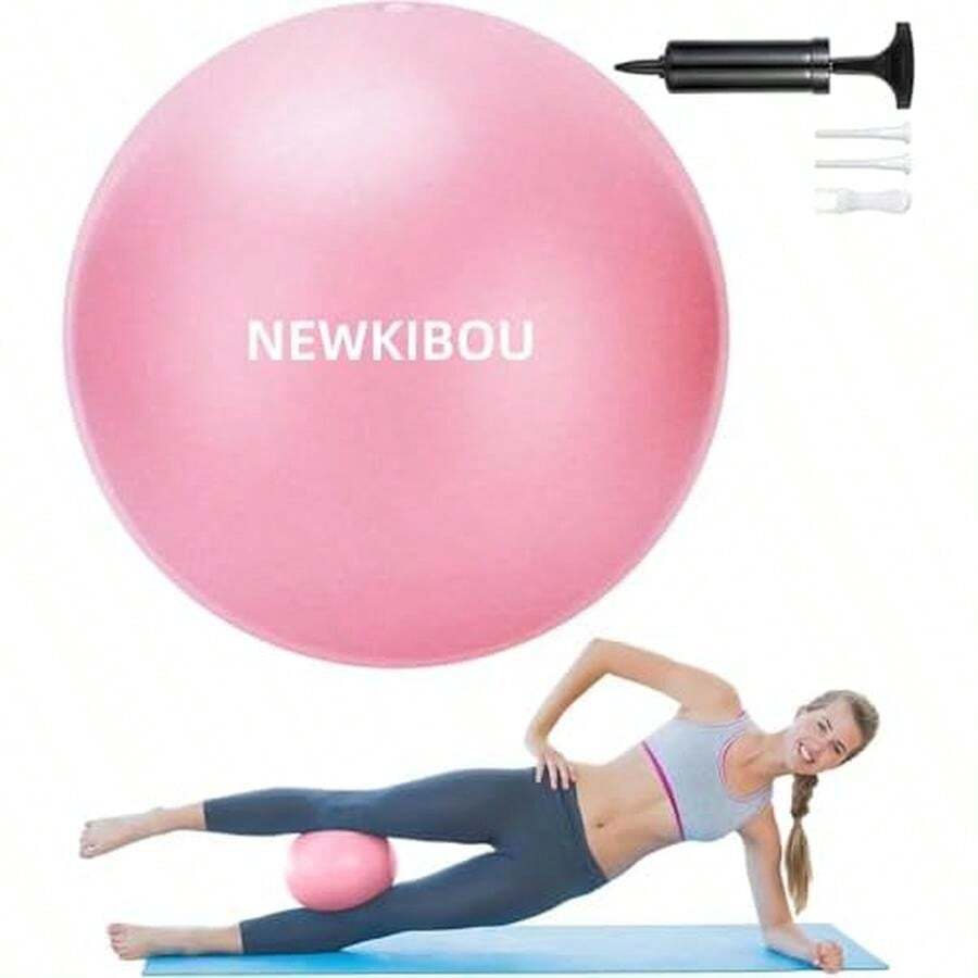 NEWKIBOU Pelota de Pilates (Fitball Anti-Burst) 25cm, 55cm, 65cm, 75cm - Pelota de Ejercicio para Yoga, Embarazo, Abdominales y Ejercicios Básicos - Incluye Bomba de Aire - 25CM-Rosa - Ver 1