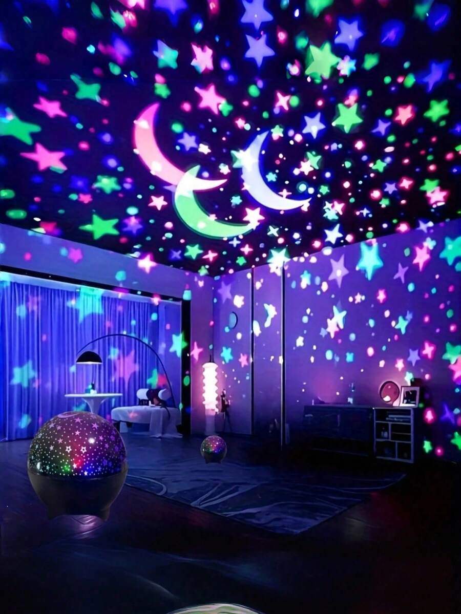 1pc RGB Star Sky Projection Lamp - Dreamy Night Light, USB Powered, With Color Changing, Moon & Star Patterns, Modern Home Decor, Suitable For Living Room, Bedroom, Bedroom Night Light | Star Moon Theme | Plastic Lampshade, Bedroom LED Light, Bedroom Decor, Room Decor