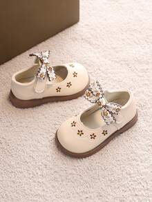 1 Pair Girls' Spring New Toddler Shoes, Fashion Versatile Flat Shoes - Beige - View 3