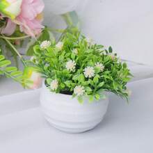 1/3pcs Mini Artificial Potted Plants With White Ribbed Pot - Flowers In White Yellow And Pink With Green Foliage Suitable For Living Room/Bedroom/Study/Office/Valentine's Day/Christmas/New Year's And Other Occasions