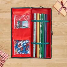 Caja de Almacenamiento de Papel de Regalo, 2 Bolsillos Interiores para Cintas de Regalo, Navidad, cumpleaos, Rojo/Negro, 1 Unidad - Rojo y black - Ver 4