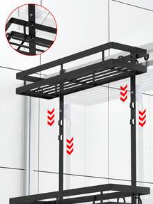1pc Double-Layer Bathroom Organizer Rack, Thick & High Capacity, Hanging Shower Caddy, Shampoo & Body Wash Holder, Easy Installation, Space-Saving, For Bathroom, Shower, Toiletries Storage, Bathroom Shelf, Bathroom Accessories Bathroom Accessories Bathroom Tools Bathroom - Black - View 4