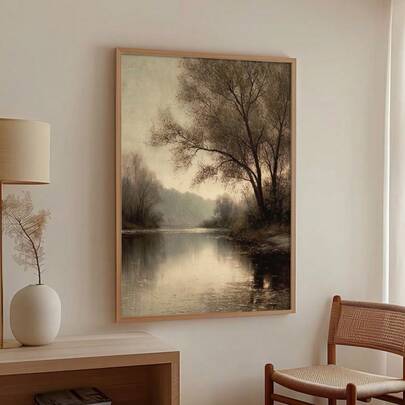 1pc Unframed Antique Dark Moody River Tree Retro Canvas Poster Vintage Landscape Countryside Wall Art Print Rustic Painting For Apartment,Living Room,Bedroom,Modern Home Decoration