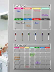 1 pieza Pizarra magnética de acrílico para refrigerador, pizarra de notas transparente con sujeción magnética para la puerta delantera, planificador semanal - Multicolor - Ver 2