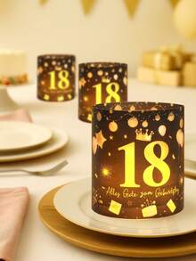 12件組 18歲/50歲生日燈罩裝飾，桌上擺飾，生日桌飾，18歲生日快樂裝飾，DIY蠟燭罩，50歲生日裝飾，派對背景裝飾，蠟燭台，桌面裝飾 - 黑金 - 查看 10