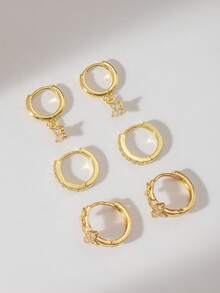 1 Pair Elegant Copper 18K Gold Plated Artificial Zirconia Four-Leaf Clover Hoop Earrings, Suitable For Women's Daily Wear, Gift For Friends On Holidays And Birthdays - Yellow Gold - View 4