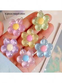 6/12 件树脂花吊坠，透明光泽 5 瓣设计，DIY 珠宝饰品，适用于项链、耳环、钥匙扣、工艺品 - 颜色随机 - 彩色 - 查看 8