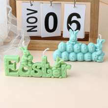 Molde de conejo con diseño de eslogan de conejito, estético y de Pascua. Desmoldado fácil y duradero para hacer velas DIY, yeso, resina, arcilla y manualidades, decoración del hogar, recuerdos de fiesta. - Blanco - Ver 10