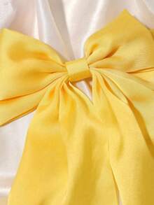 1pc Solid Color Satin Hair Clip With Ribbon & Big Bow, Multifunctional Hair Accessory For Girls, Suitable As Hair Claw, Hair Clip, Hair Decoration, Holiday Gift - Yellow - View 4