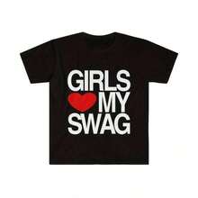 Graphic Cotton T-Shirt Funny Meme TShirt, Girls Love  Heart My Swag 2010's Style Joke Tee, Gift Shirt Y2K,Oversize Plus Size Men's S To 5XL,Summer Tee - màu đen - Xem 1