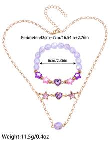 2件套心形星形吊坠项链和串珠手链首饰套装，送给女孩的礼物 - 均碼 - 查看 2