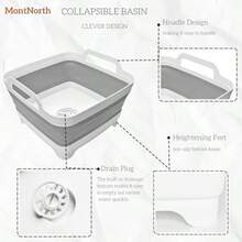 Collapsible Wash Basin 9L Foldable Dish Tub With Drain Plug Portable Collapsible Dish Basin Camping Sink For Washing Dishes Laundry And Kitchen Use Gray - Xám - Xem 4