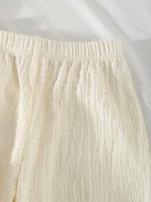 少女草莓针织图案荷叶边吊带背心搭配阔腿裤，时尚休闲装扮 - 杏色 - 查看 5