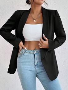 PETITE Women's Solid Color Slim Elegant Office Commuting Thin Blazer Autumn Women - Black - View 6