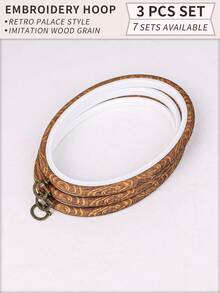 3 piezas Aros de bordado ovalados de estilo retro marrón con apariencia de grano de madera, marcos de estilo palaciego vintage para bordado de punto de cruz, bastidores de bordado, marcos de tufting, aros colgantes para atrapasueños, 7 tamaños, hechos de ABS y PVC con ganchos metálicos, adecuados para decoración de Halloween, Navidad, teléfono, llavero, bolso, escritorio, mesita de noche, accesorios de coche - Marrón - Ver 1