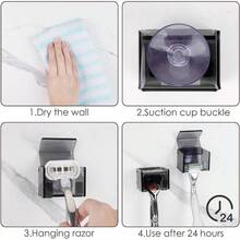 Paquete de 2 soportes acrlicos para maquinilla de afeitar con cubierta para ducha, organizador de afeitadora montado en la pared con ventosa, soporte de gancho de afeitar compatible con - Gris Grande - Ver 5