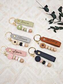 1个可定制雏菊串珠钥匙扣，可个性化定制文字、日期或符号 - 浅色和金色珠子，龙虾扣，优雅礼物，适合送给女性、教师、生日、圣诞节、婚礼、情人节、周年纪念日等场合 - 耐用人造珠钥匙扣，充满纪念意义的纪念品 - 彩色 - 查看 5