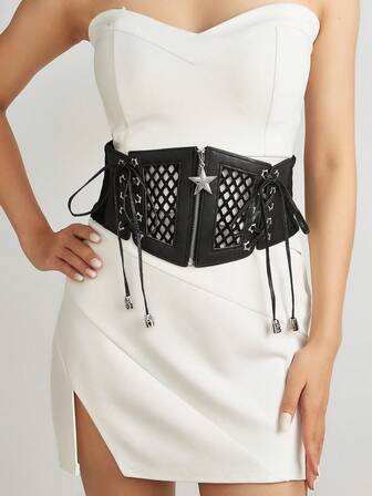 1pc Women's Retro Cinched Waist Drawstring Waist Belt, Fashion Decorative Wide Waistband Adjustable Elastic Waist Suitable For Dresses