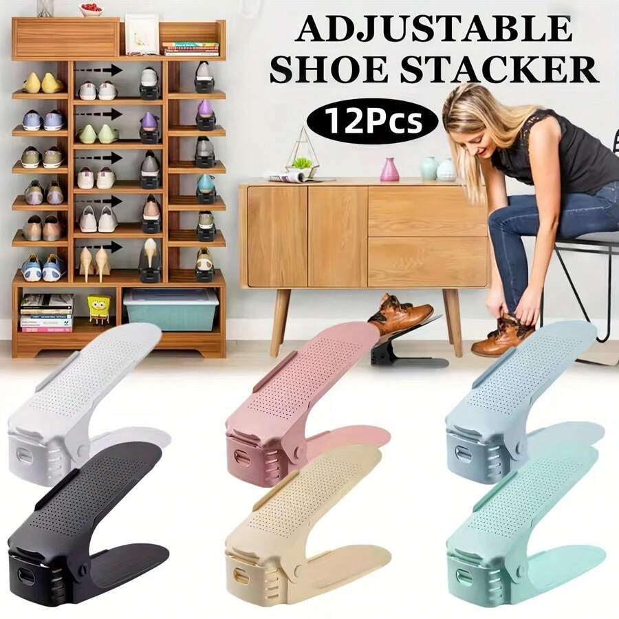 50pcs Adjustable Shoe Rack - Durable Plastic Multi-Tier Shoe Rack With Clear Plastic Dividers, Space-Saving Design, Suitable For Entryway, Closet And Bedroom - Easy Assembly, No Tools Required, Shoe Organizer Rack, Space-Saving, Minimalist Shoe Rack, Sturdy Structure - Multicolor - View 1