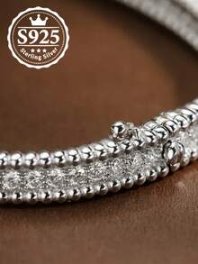 奢华莫桑石全钻手链 - 精致设计，品质卓越，璀璨夺目，女士时尚亮点，适合派对和日常佩戴，节日高端礼品 - 銀色 - 查看 2