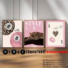 1/3 Stücke/Set Leopard Gepard Wandkunst Bilder 8 Ball Glücksbringer Drucke Leinwandbilder Rosa Girly Poster Preppy Chic Luxus Dekoration für Schlafzimmer, Wohnzimmer oder Studentenwohnheim Geschenk für sie, ohne Rahmen - Verschiedenfarbig - Übersicht 19