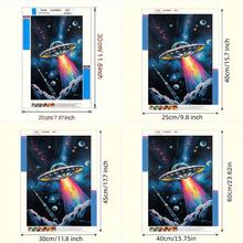 1套5D DIY钻石画套装，太空飞船钻石画，UFO太空星球钻石艺术，成人手工DIY装饰画，适用于客厅卧室，圣诞装饰 - 彩色 - 查看 4