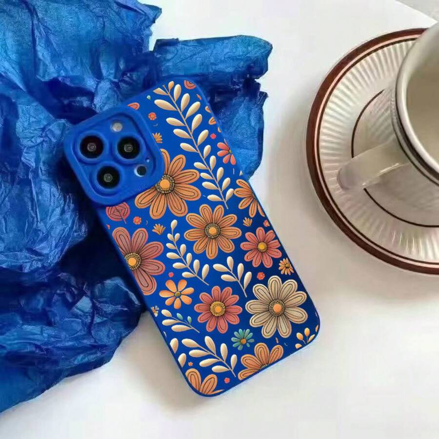 Floral Pattern Compatible With Apple 17 Pro Max Full Coverage Phone Case 15 16/15/14/13 Shockproof XSM - 克萊因藍 - 查看 1