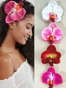 4pcs Floral Hair Clips, 4pcs Artificial Flower Hair Clips, Hibiscus & Lotus Flower Hair Clips, Suitable For Holiday, Beach Party, Summer Tropical Flower Hair Accessories, Great Gift For Girls, Claw Clips, Hair Claws, Hair Clips, Head Accessories - Multicolor - View 11