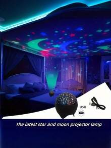 1pc RGB Star Sky Projection Lamp - Dreamy Night Light, USB Powered, With Color Changing, Moon & Star Patterns, Modern Home Decor, Suitable For Living Room, Bedroom, Bedroom Night Light | Star Moon Theme | Plastic Lampshade, Bedroom LED Light, Bedroom Decor, Room Decor - Mood Projector Light - View 9