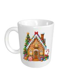 1pc Gingerbread House Ceramic Coffee Mug With Candy Cane & Icing Details - Non-Slip Reusable Tea/Cocoa Cup, Winter, Birthdays - Dishwasher Gingerbread Man House Design Adults & - Navy - View 2