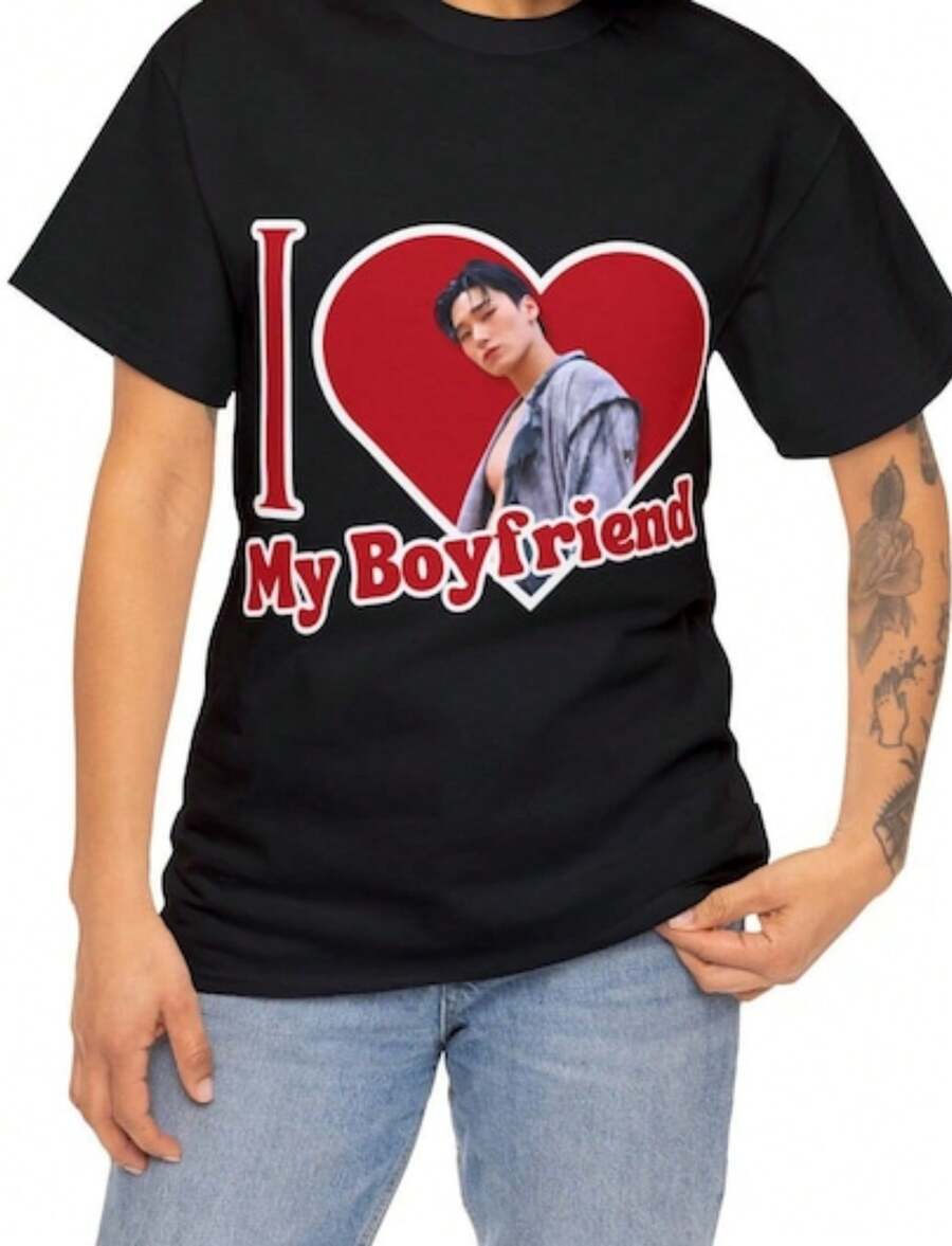 San I Love My Boyfriend Shirt, Custom San Abs Warriors Photo Merch, Gift Ideas For Kpop - Black - View 1