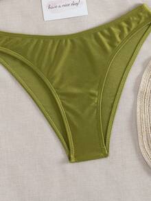 Sultry Sol 2025新款夏季时尚优雅女士沙滩水疗度假比基尼两件套泳衣，休闲简约纯色弹力分体泳装 - 有光橄欖綠色 - 查看 8