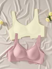 2pcs/Set Minimalist Comfortable Sports Bras For Women, Wireless, Solid Color - Multicolor - View 2