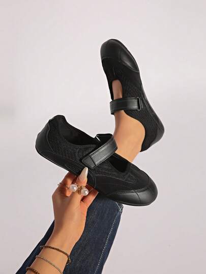 女士新款撞色时尚经典魔术贴舒适春秋季芭蕾舞鞋，休闲可爱平底鞋