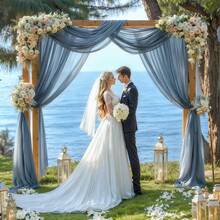 1件灰蓝色婚礼拱门布料,尺寸75厘米/160厘米 x 600厘米/800厘米,薄纱帘,适用于婚礼仪式、派对天花板装饰 - 灰藍色 - 查看 6