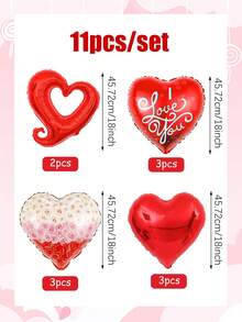 Set de 11 globos de aluminio con forma de corazón, adecuados para suministros de fiesta de cumpleaños, reunión de cumpleaños, fiesta familiar, fiesta de boda, globos con tema de amor, decoración de lugar de boda, decoración de fiesta de propuesta, decoración de recepción de boda, decoración de pared de fondo, ducha nupcial, decoración del Día de San Valentín - Multicolor - Ver 8