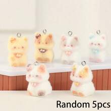 5/10pcs 3D Flocked Small Cat Resin Pendant, Cute Cartoon Animal Pendant, DIY Keychain, Phone Strap, Bag Charm Accessories - Multicolor - View 10