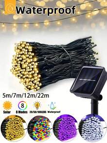 1pc 20/50/100/200 LED 5m/7m/12m/22m Solar String Lights With 8 Lighting Modes, Suitable For Garden, Patio, Yard, Fence, Pathway, Holiday, Halloween, Tree, Wedding, Party, Lawn, Camping [Solar Powered]