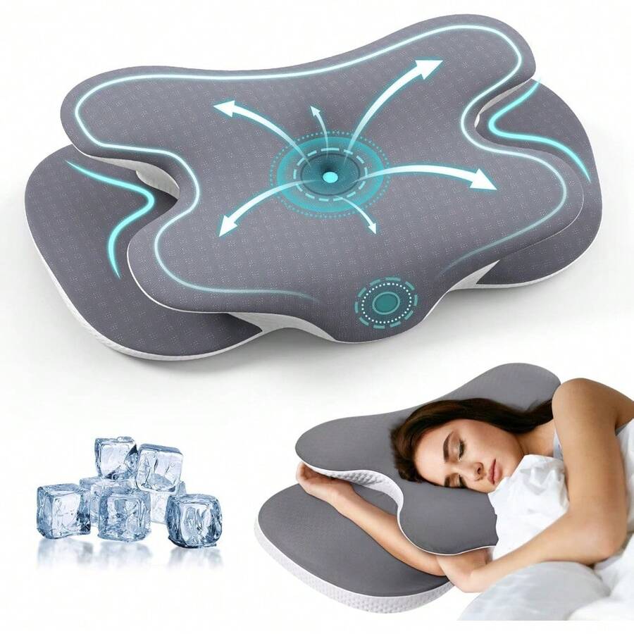 Contour Support Pillow With Smooth Cover, Responsive Fill For Multiple Sleeping Positions, Gray - Default - View 1