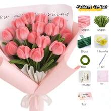 200根彩色毛根，用于DIY花卉工艺品，包含20根金属杆、1支胶棒、1卷园艺胶带、1米丝带、1张薄纸和1张礼品卡 - 彩色 - 查看 1