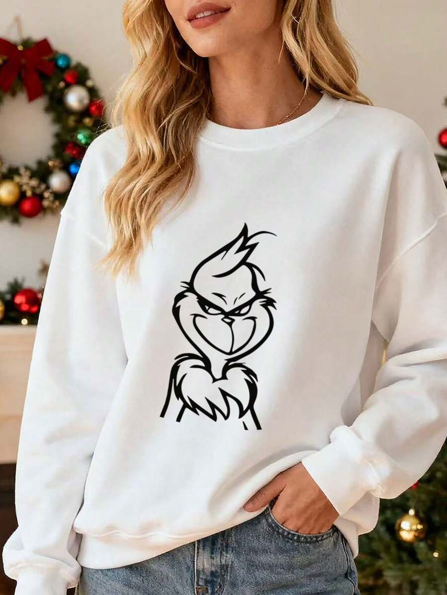 Camiseta con estampado de personaje animado, sudadera para mujer, adecuada para uso diario y fiestas, regalo para amantes de los dibujos animados, diseño cómodo y fashion - Blanco - View 1