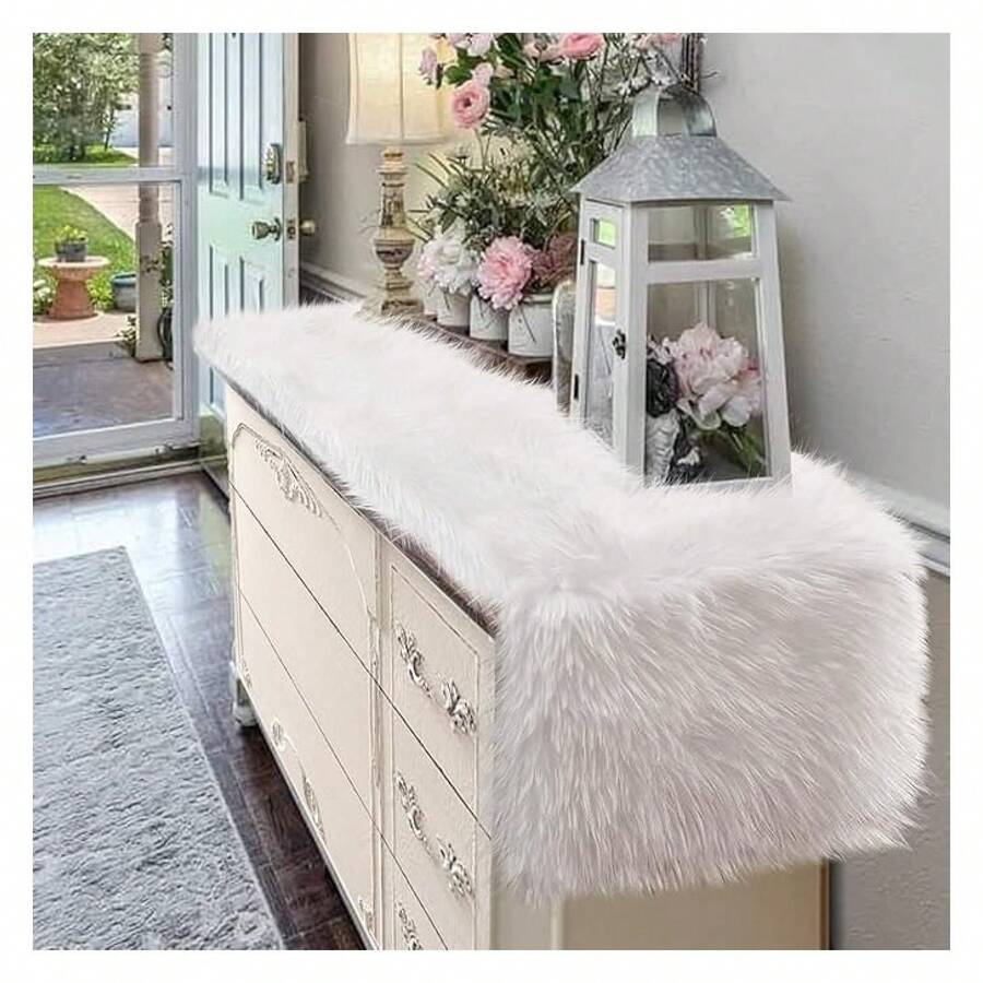 White Fur Table Runner 12x48 Inch, Fluffy Dresser Scarves For Bedroom Decor, Fuzzy Coffee Table Runner For Dining Table, Wedding Party, Christmas Home Decor - 多色602 - 查看 1