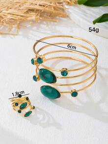 1 Set Minimalist Fashion Multi-Layer Line Rhinestone Bracelet & Ring Jewelry Set, Gift For Women On Valentine's Day