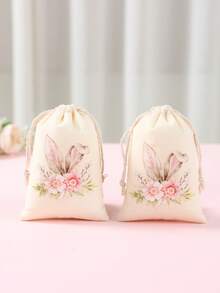 6 túi quà Phục Sinh, túi dây rút bằng cotton họa tiết tai thỏ và hoa, bao bì quà tặng tiệc Phục Sinh, đồ trang trí hóa trang tự làm quà lưu niệm, túi đựng trang sức, thích hợp làm quà tặng Phục Sinh, quà sinh nhật, quà tặng tiệc Phục Sinh, và để đựng đồ dùng hàng ngày. - Tai thỏ - Xem 7